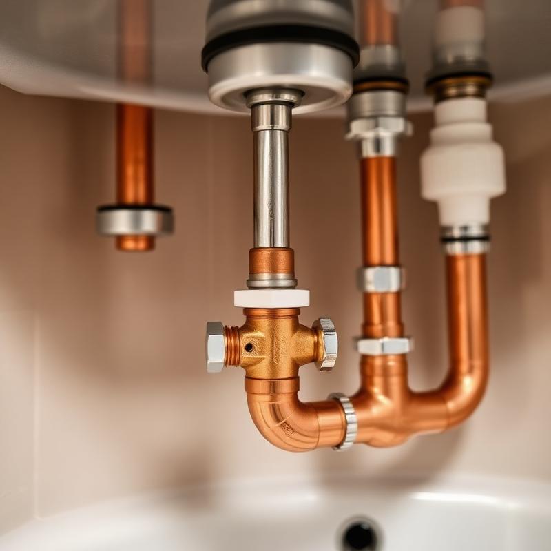Fresh copper pipework installed under a sink