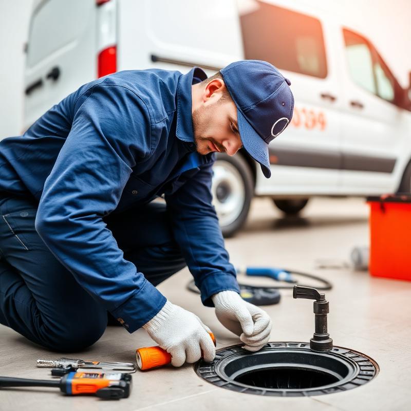 Plumber clearing a drain on site